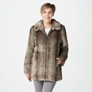 Dennis Basso Madison Avenue Faux Fur Zip-Front Jacket with trim